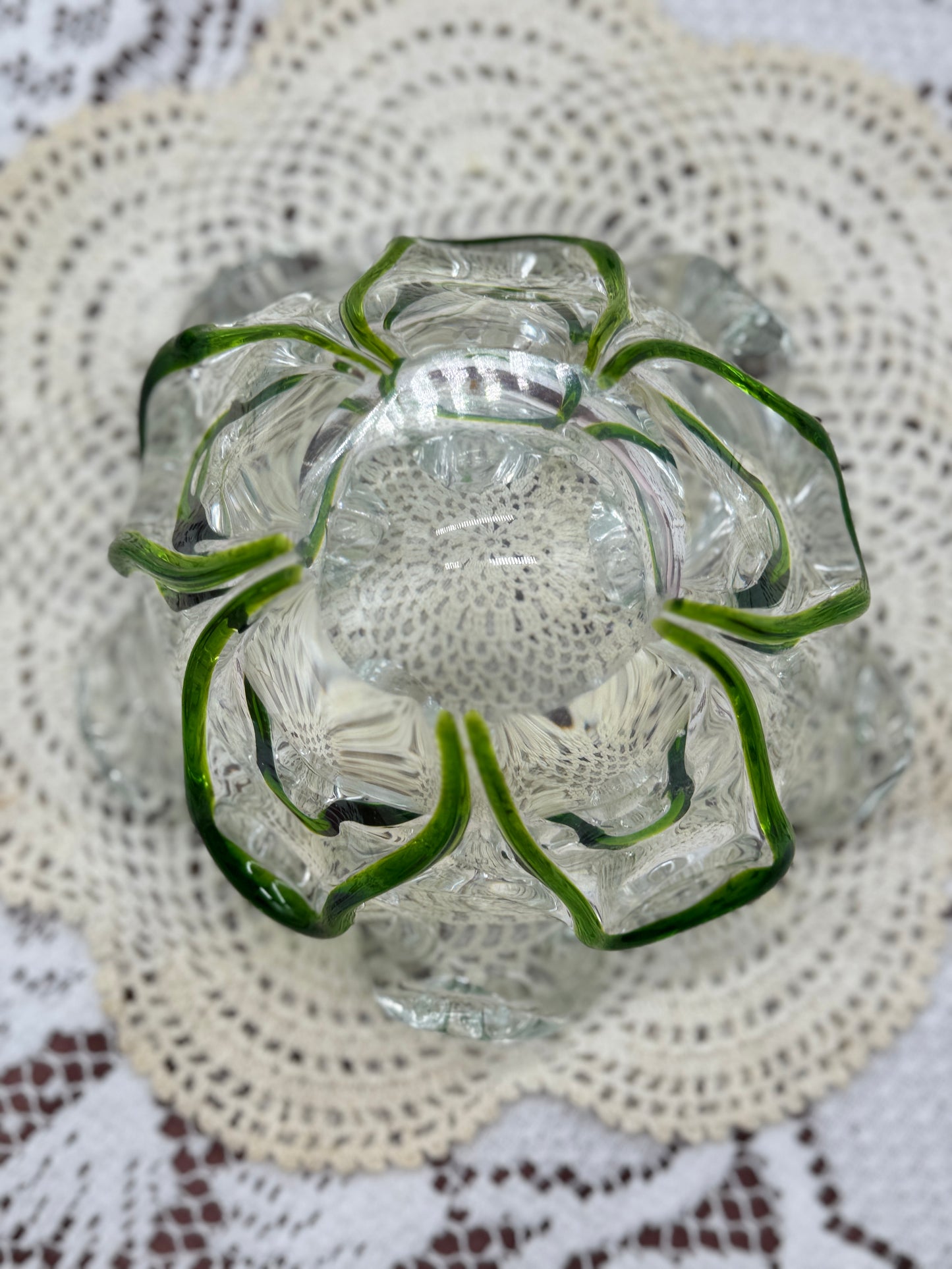 Green and Clear Blown Glass Candy Dish, Ashtray, or Bowl