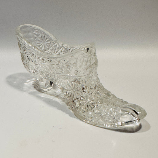 Clear Glass Daisy and Button Pattern Shoe Toothpick Holder