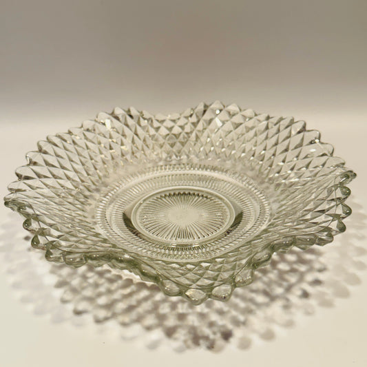 Clear Glass Diamond Point Ruffle Edge Candy Dish