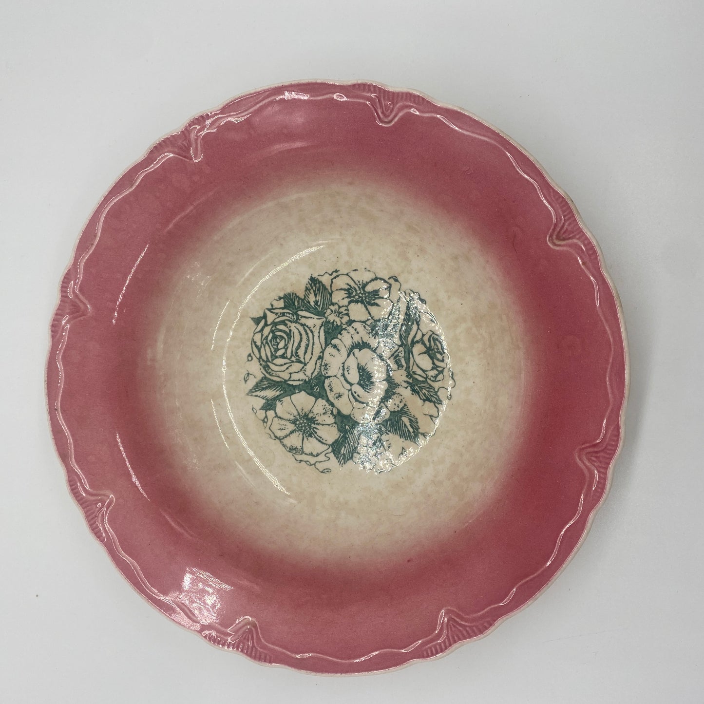 Decorative Pink Border and Green Floral Bowl