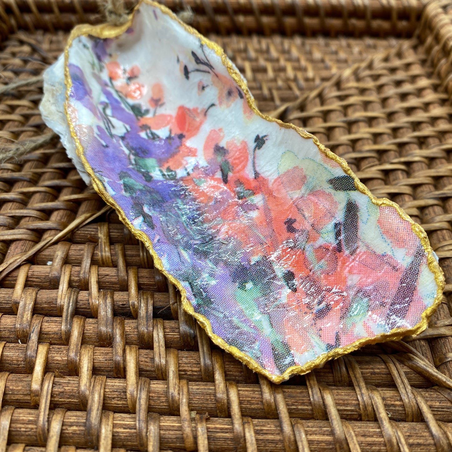 Medium Oyster Shell Gilded Decoupage, Trinket Dish, Jewelry Tray, Gift, Ornament, Event Favor