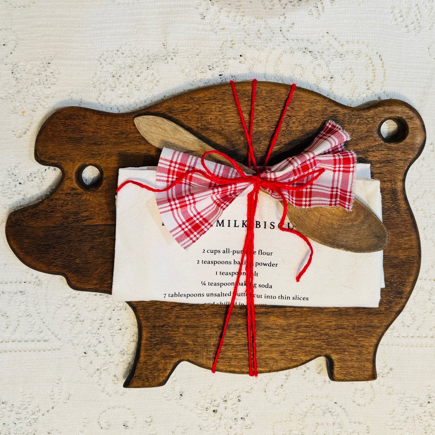 Cutting Board, Tea Towel and Wooden Spoon Gift Set