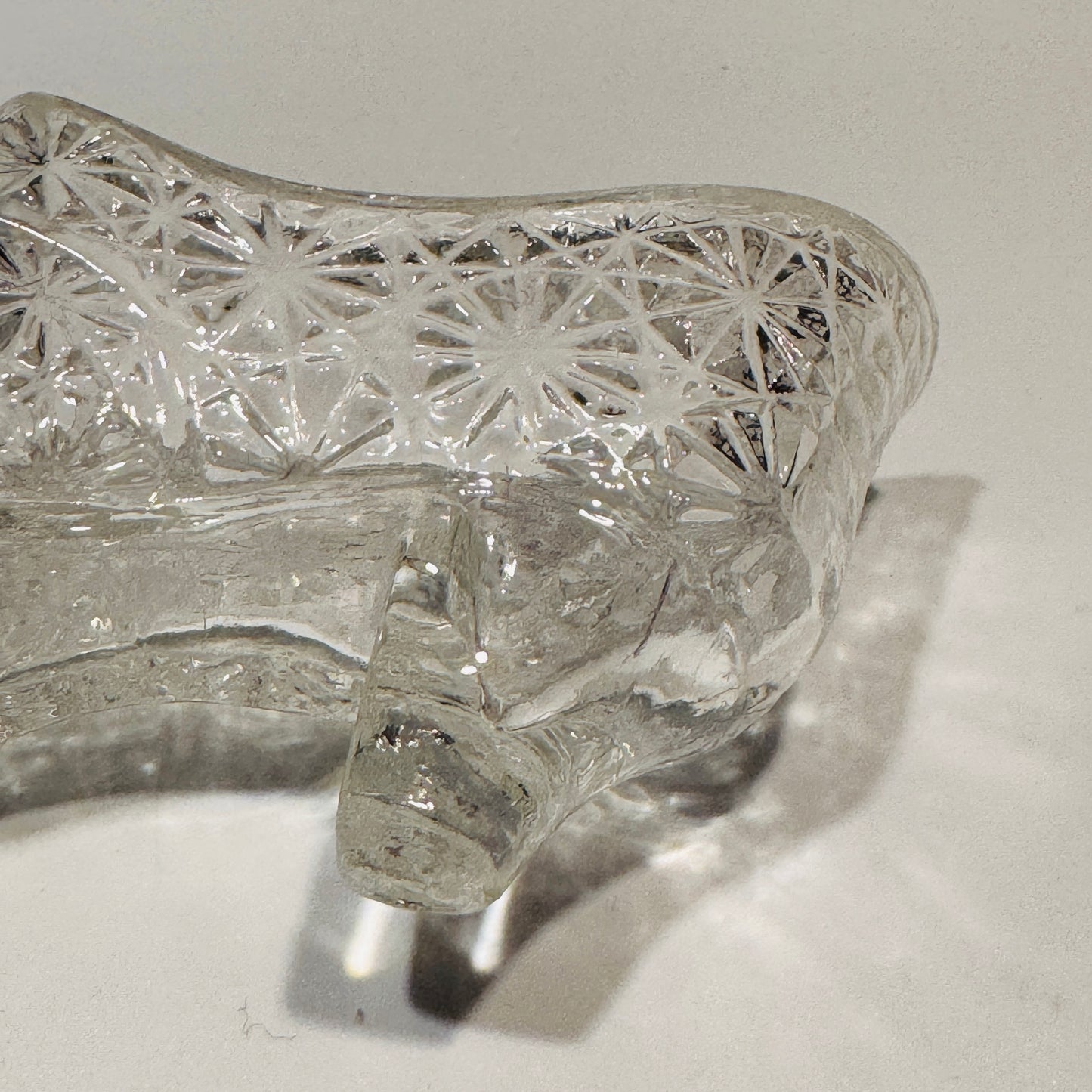 Clear Glass Daisy and Button Pattern Shoe Toothpick Holder
