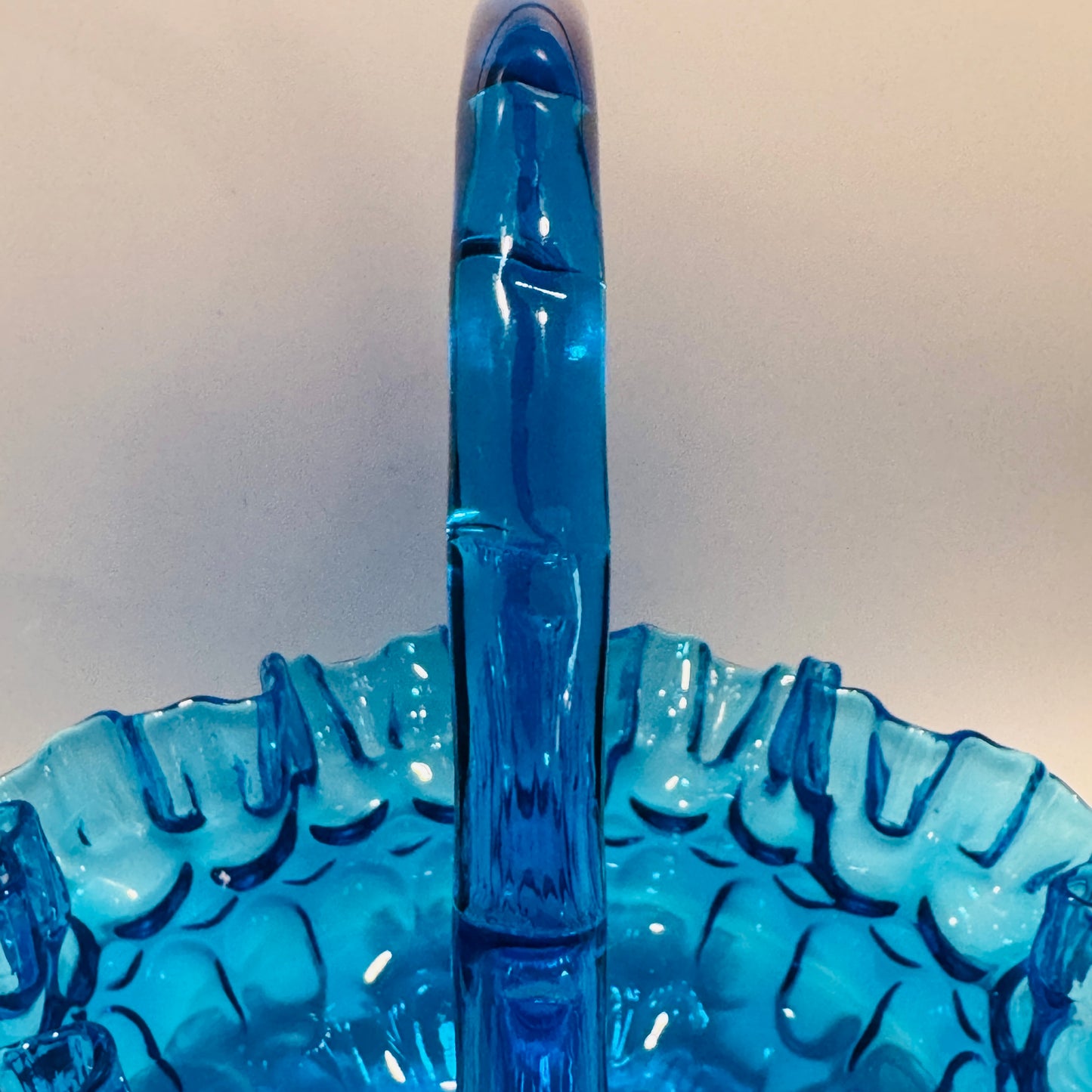 Fenton Cobalt Thumbprint Handled Glass Basket