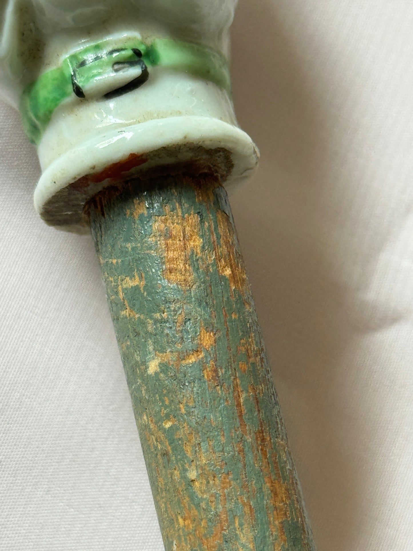 Ceramic French Bulldog Head Carnival Cane - Topper and Stick, Black and White with Green Collar, Grey Stick
