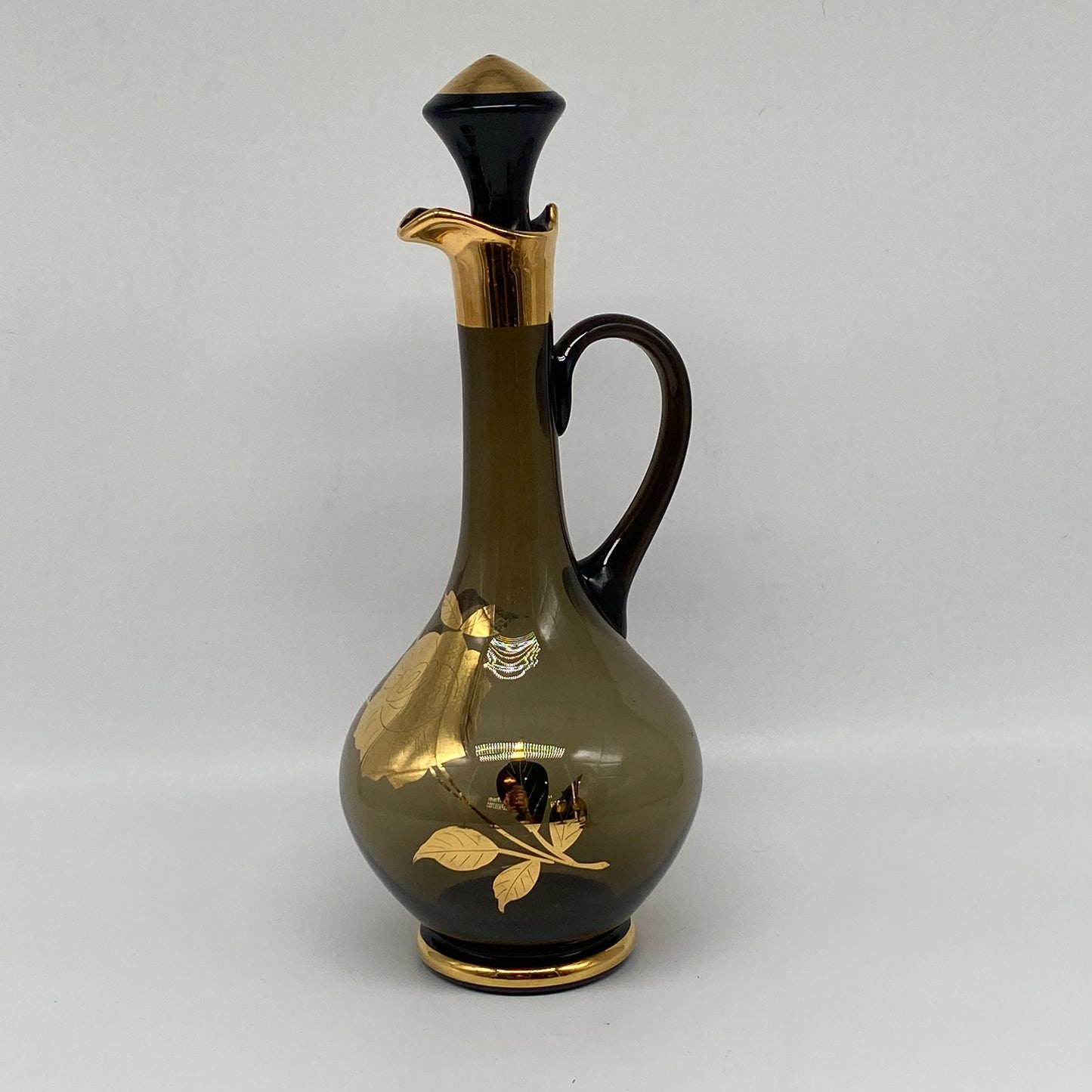 Mid Century Smoke and Gilt Decanter Set - 5 Pieces