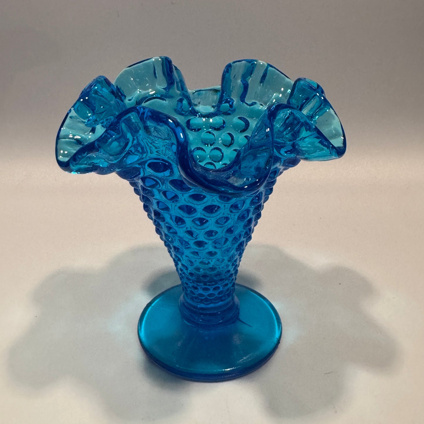 Fenton Aqua Light Blue Hobnail Ruffled Edge Vase