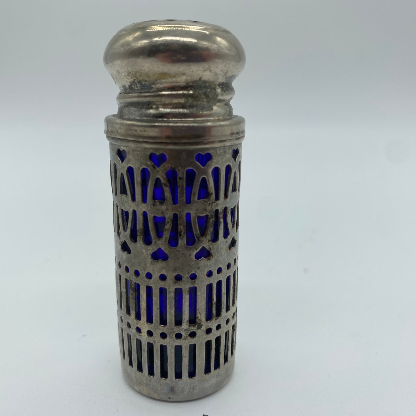 Cobalt Glass and Silver Plated Salt Shaker