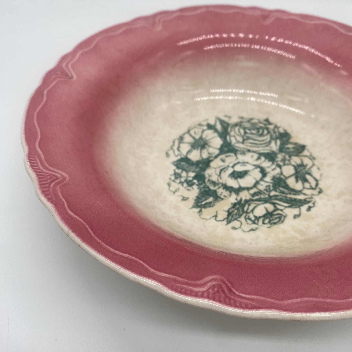 Decorative Pink Border and Green Floral Bowl