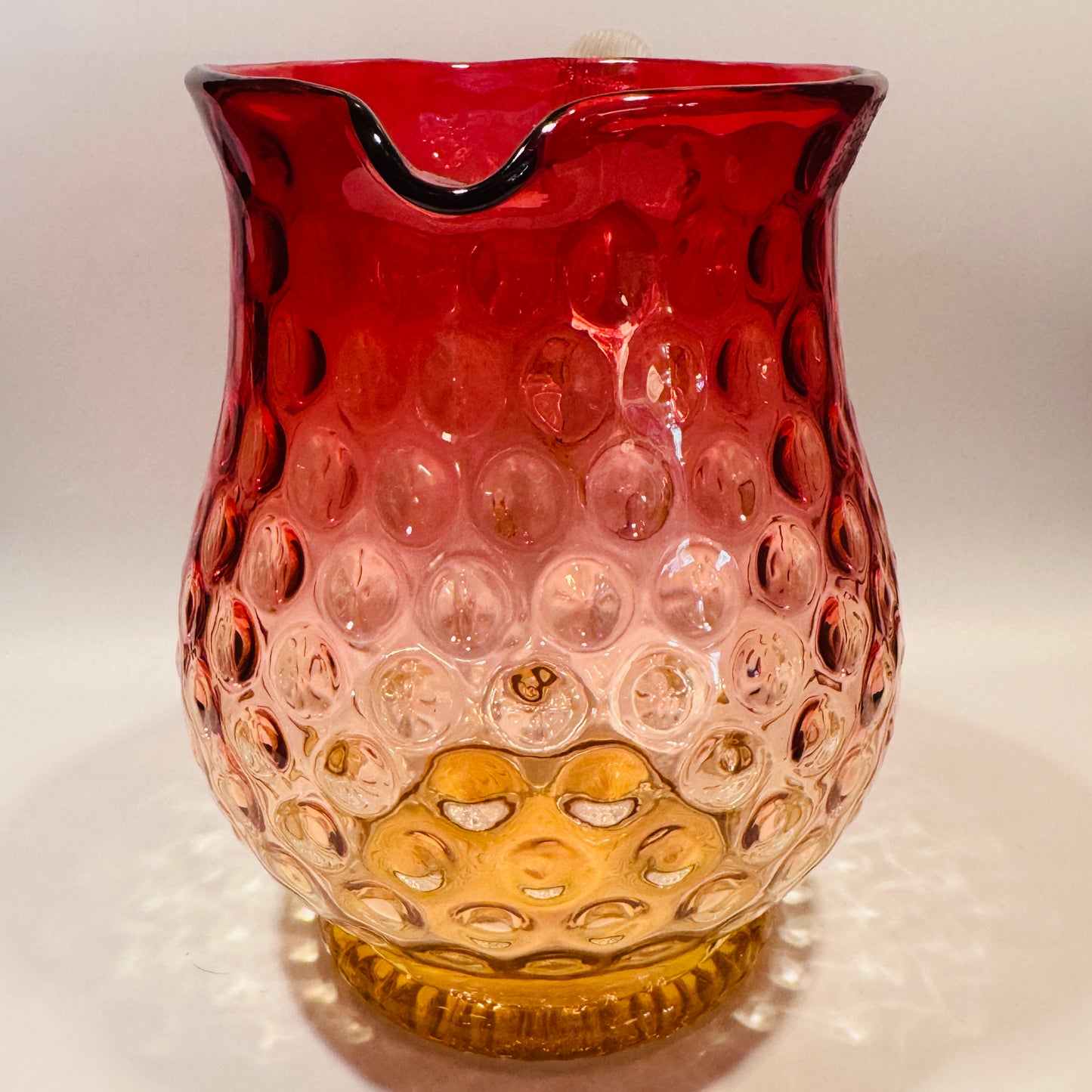 Amberina Glass Coin Dot Pitcher with Clear Handle