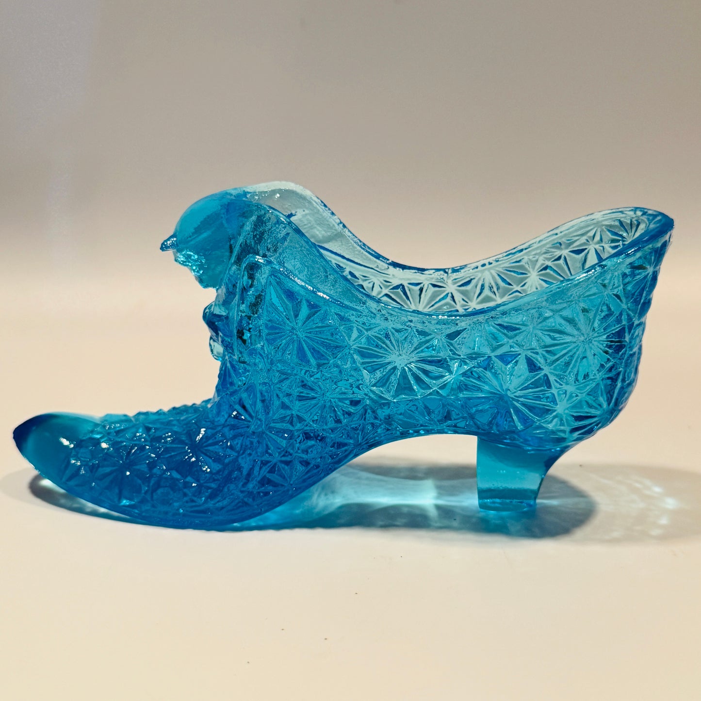 Fenton Daisy and Button Blue Glass Shoe