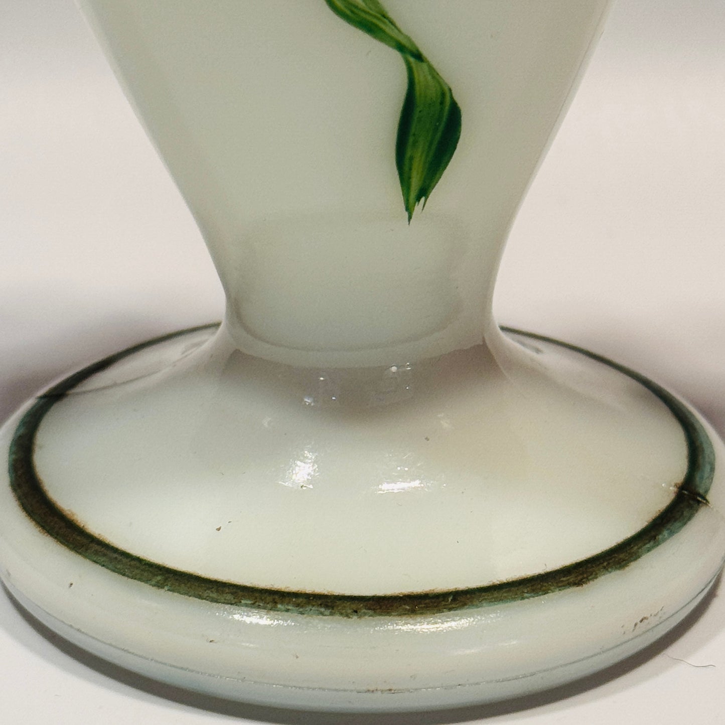 Milk Glass Hand Painted Floral Fan Vase