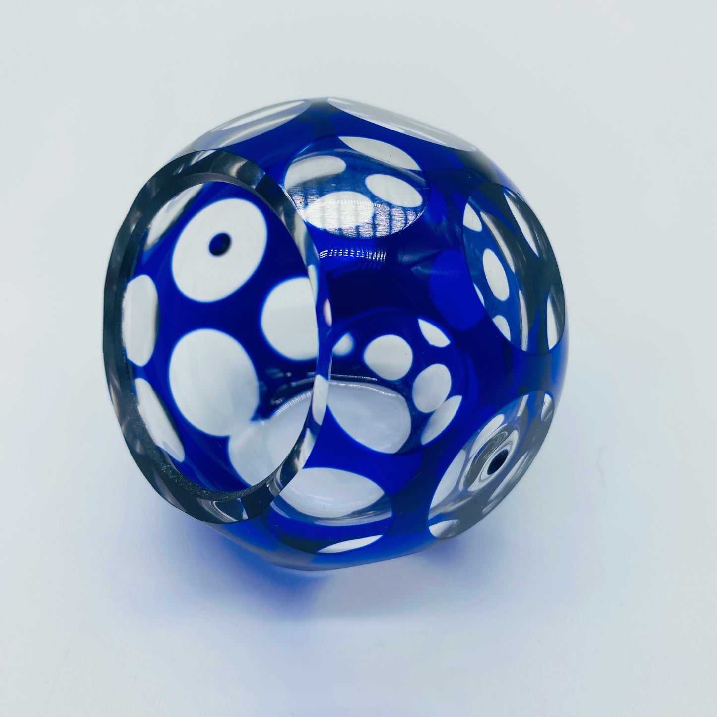 MCM Optic Sphere Cobalt to Clear Glass Ash Tray