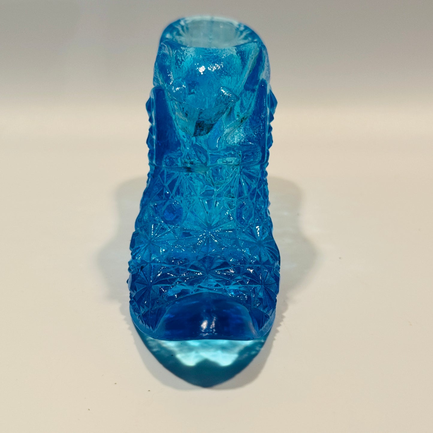 Fenton Daisy and Button Blue Glass Shoe