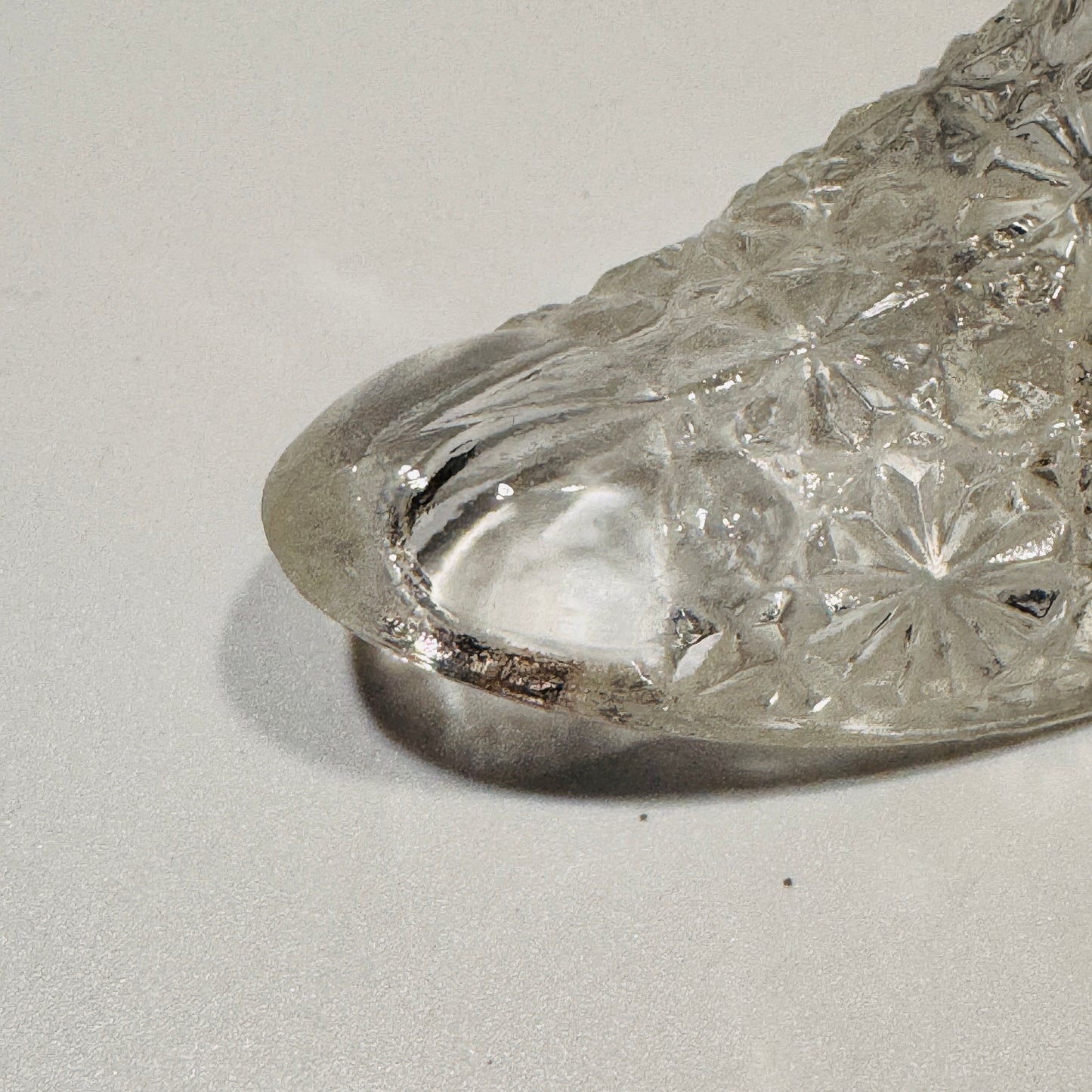Clear Glass Daisy and Button Pattern Shoe Toothpick Holder