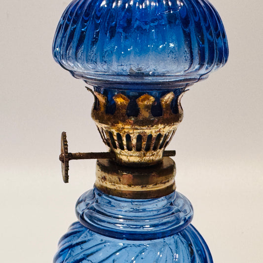Cobalt Blue Swirl Mini Glass Oil Lamp