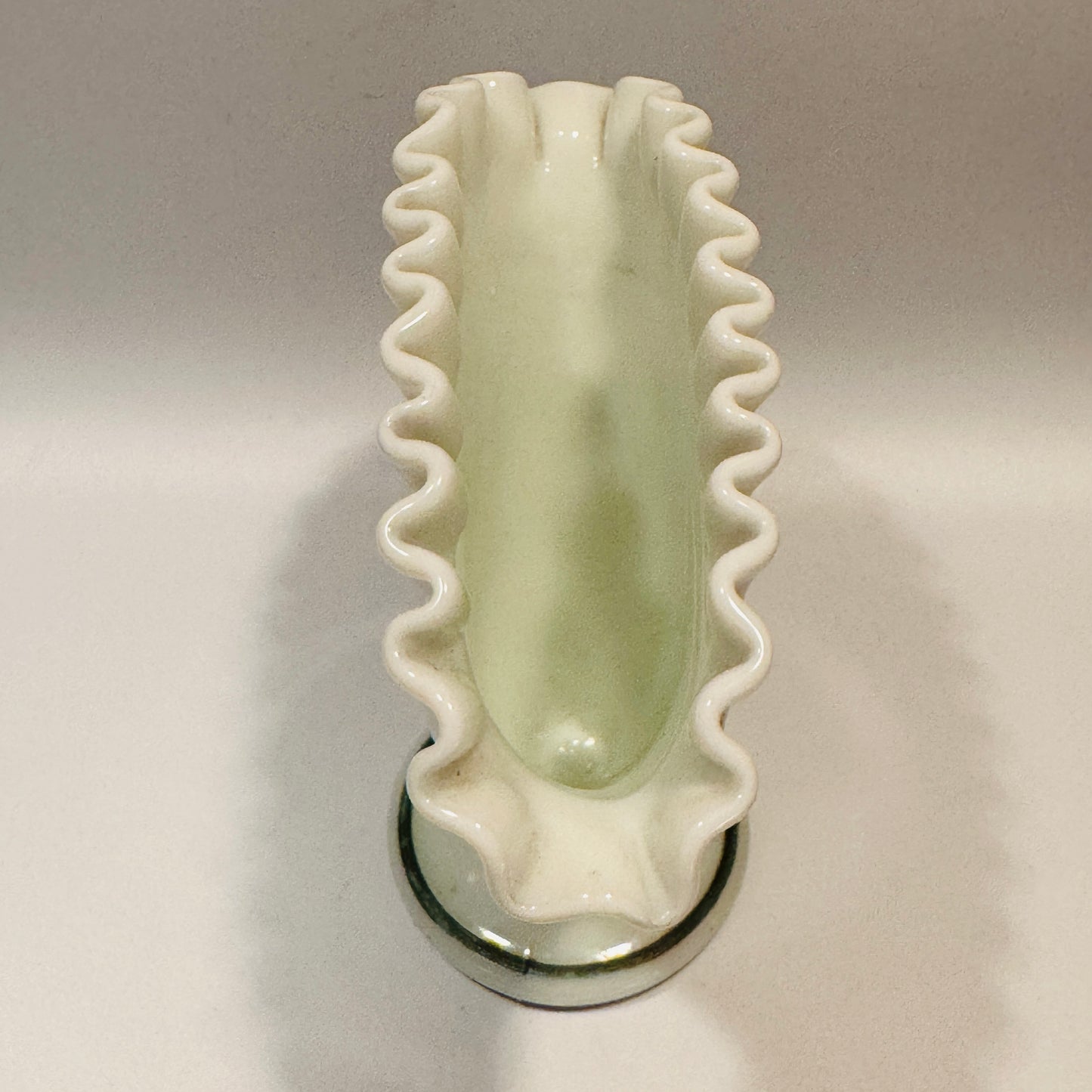 Milk Glass Hand Painted Floral Fan Vase