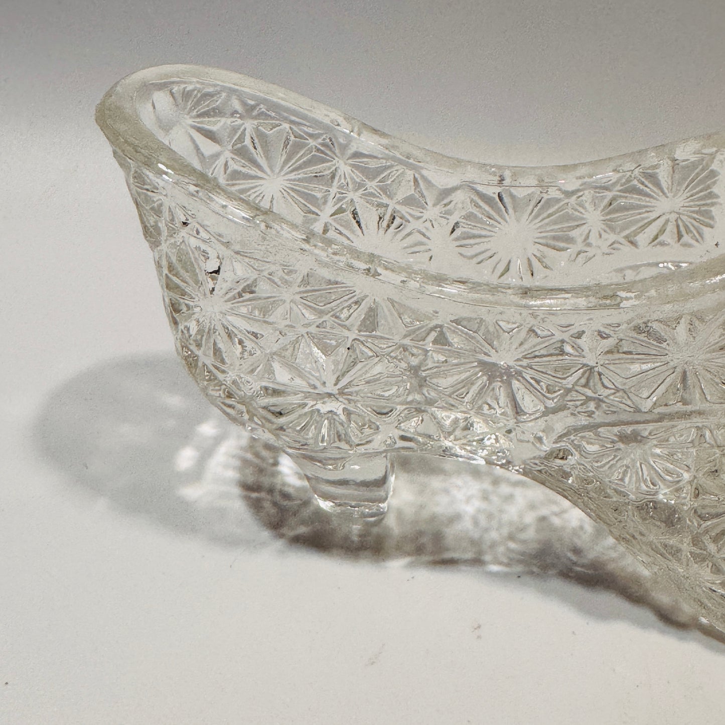 Clear Glass Daisy and Button Pattern Shoe Toothpick Holder
