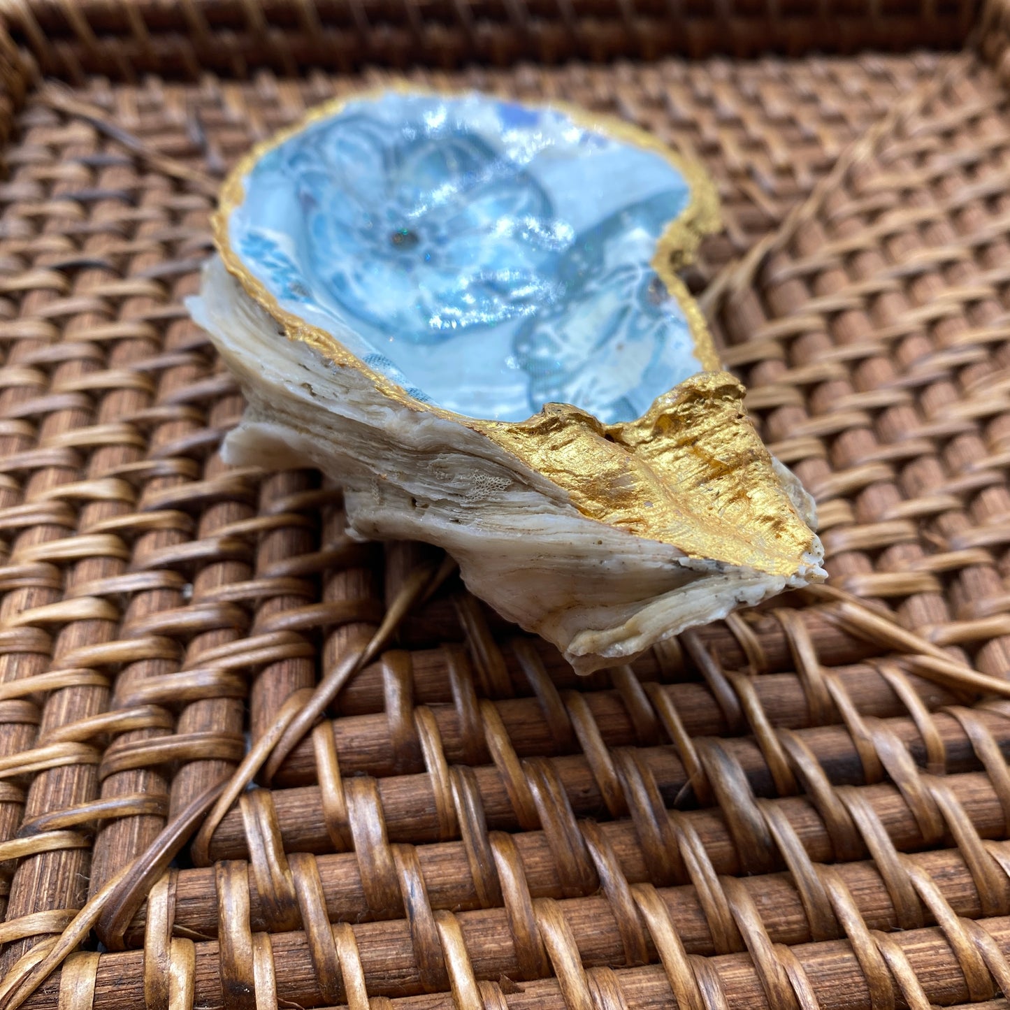 Medium Oyster Shell Gilded Decoupage, Trinket Dish, Jewelry Tray, Gift, Ornament, Event Favor