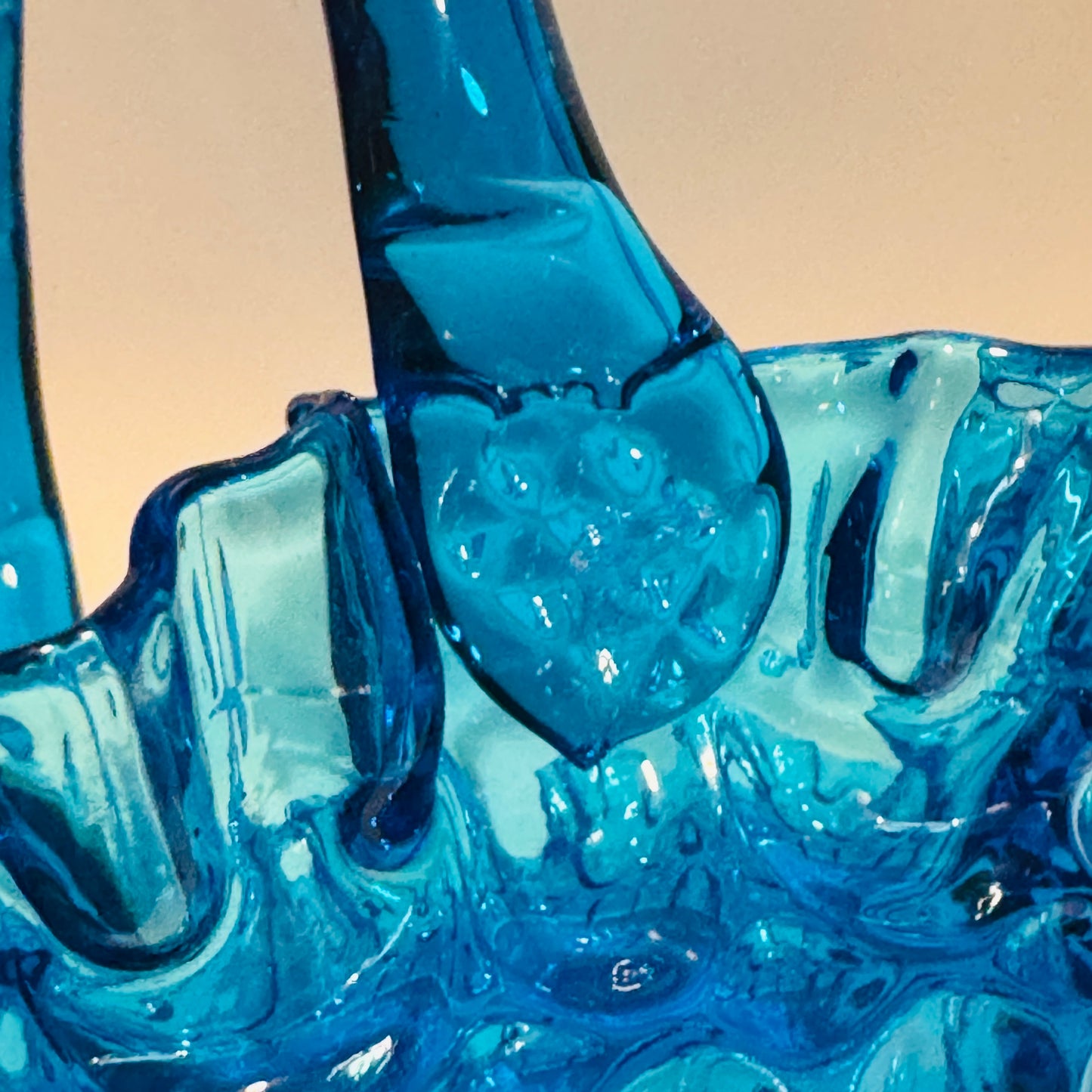 Fenton Cobalt Thumbprint Handled Glass Basket