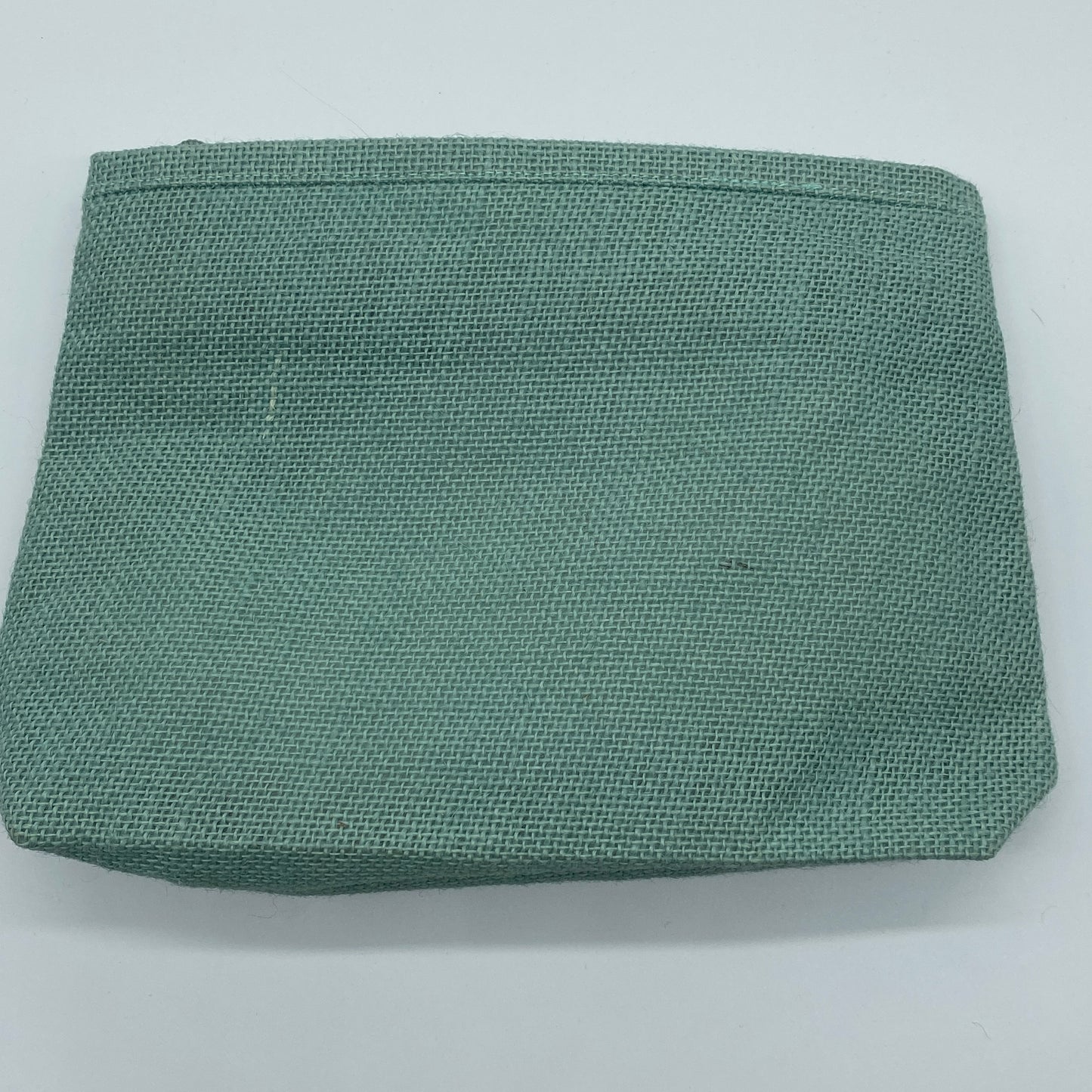 Light Teal Burlap Zipper Pouch with Rainbow Patch