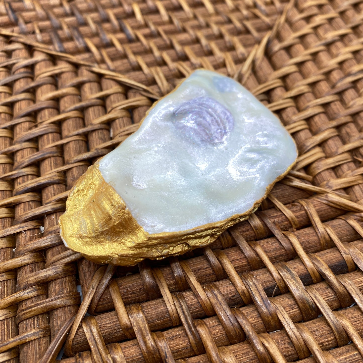 Small Oyster Shell Gilded Decoupage, Trinket Dish, Jewelry Tray, Gift, Ornament, Event Favor