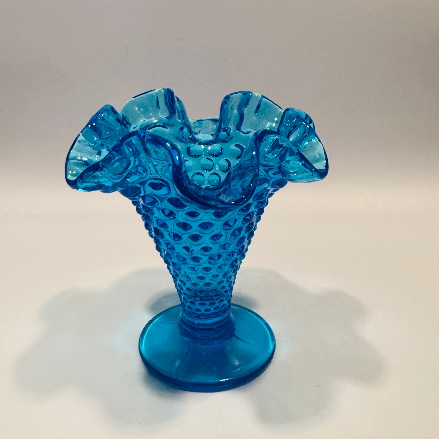 Fenton Colonial Blue Hobnail Ruffled Edge Vase