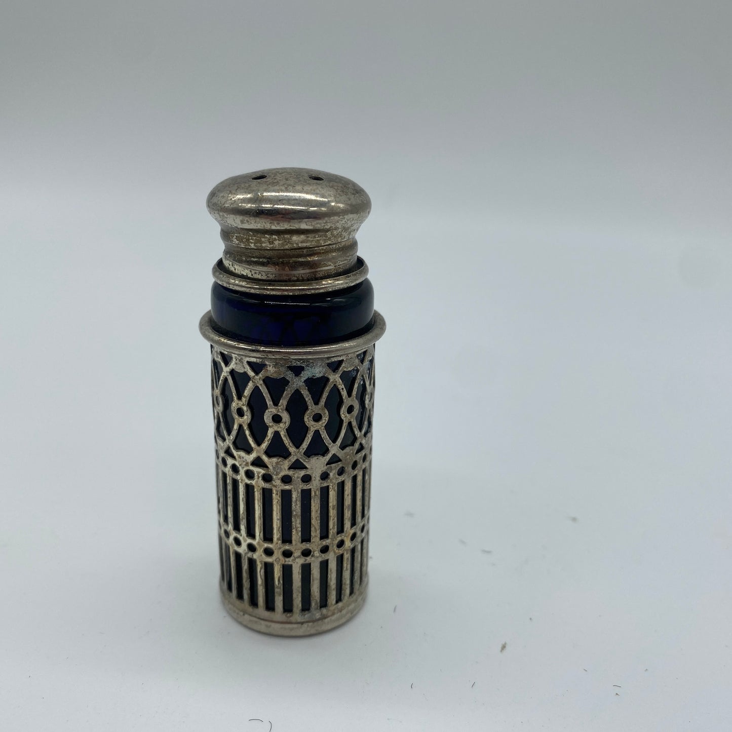 Cobalt Glass and Silver Plated Salt Shaker