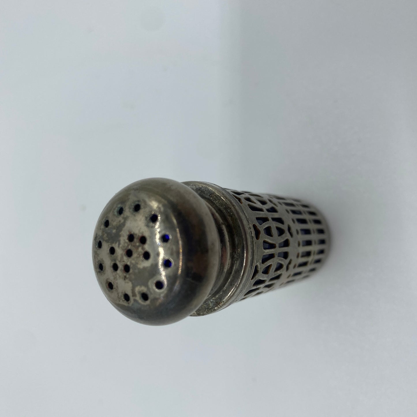 Cobalt Glass and Silver Plated Salt Shaker