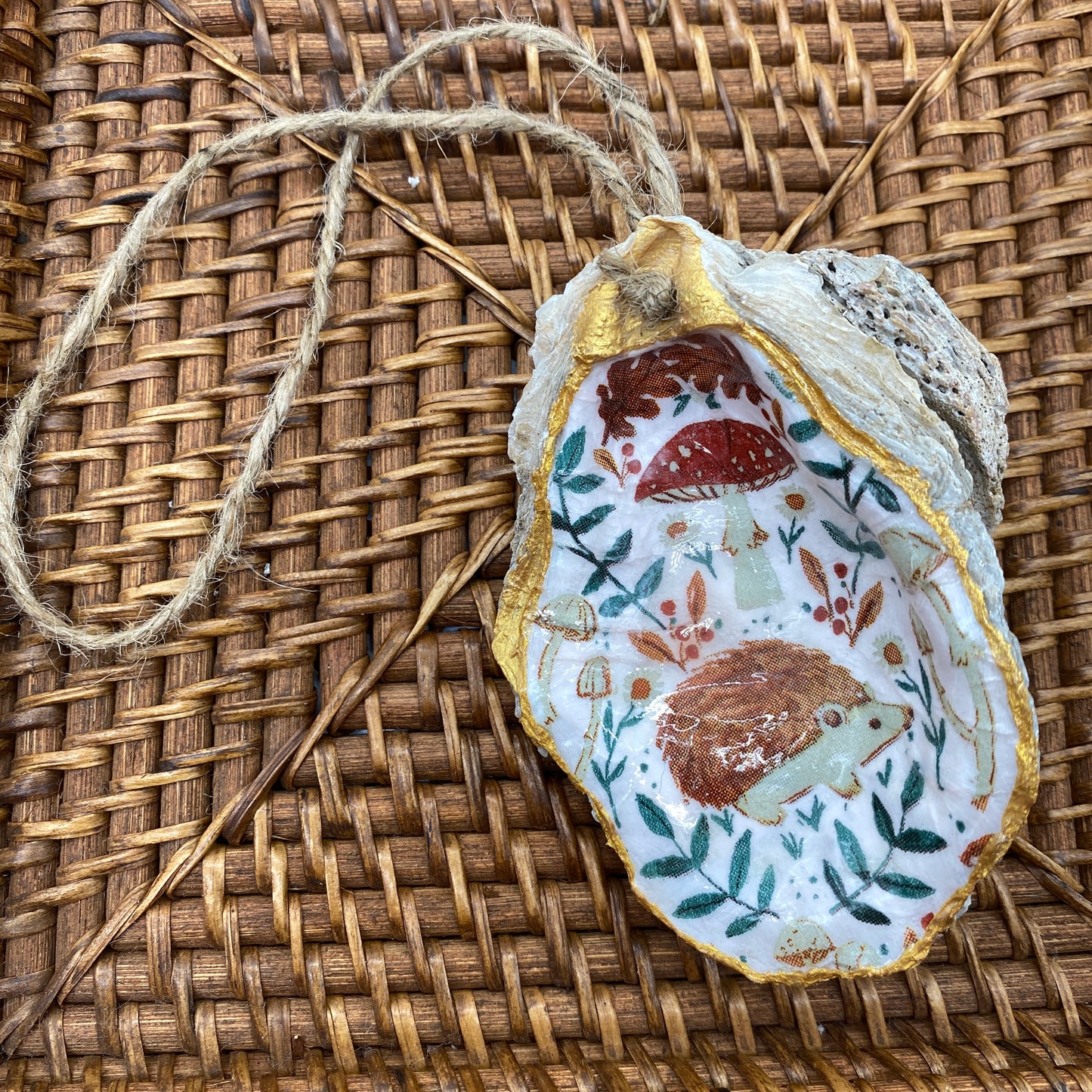 Medium Oyster Shell Gilded Decoupage, Trinket Dish, Jewelry Tray, Gift, Ornament, Event Favor