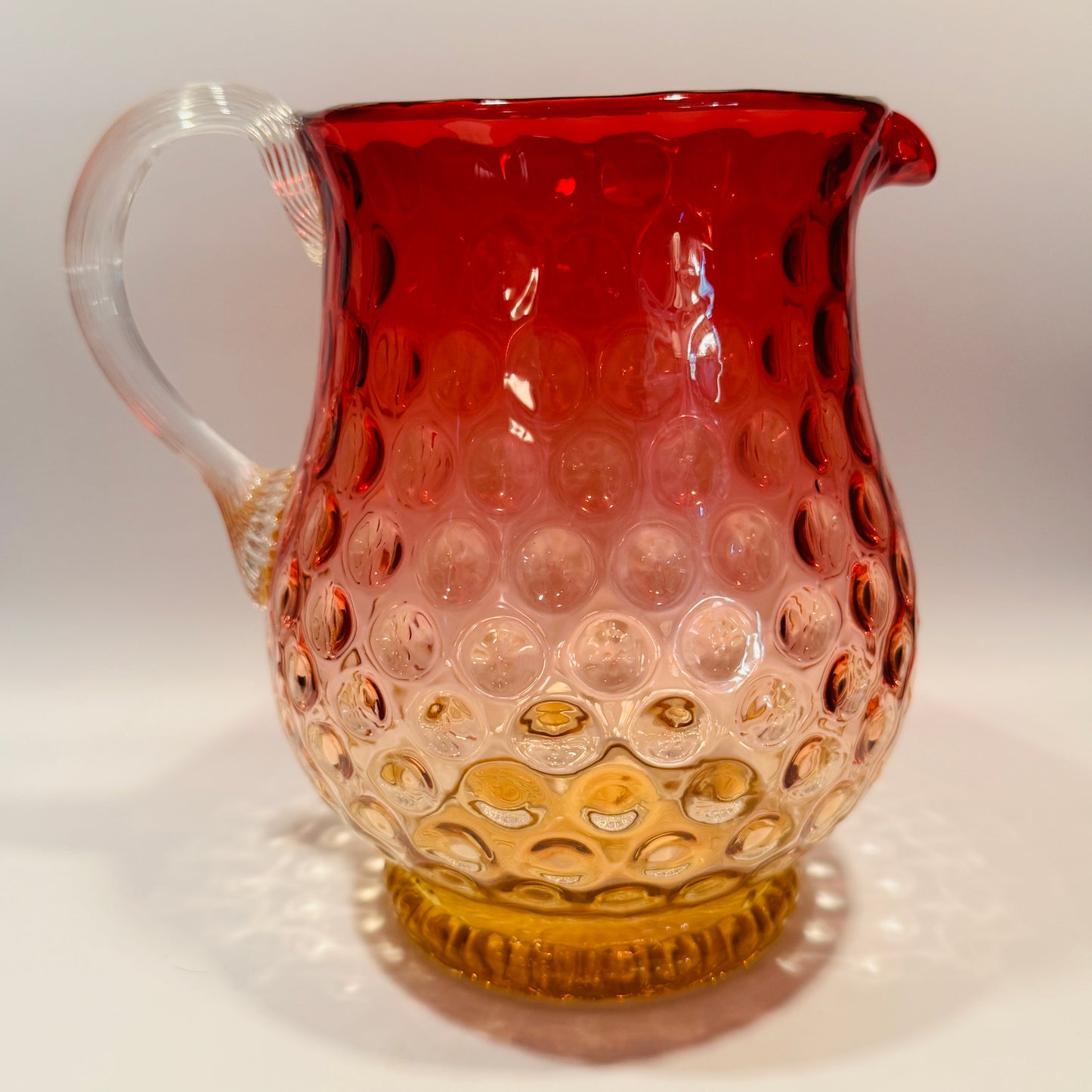 Amberina Glass Coin Dot Pitcher with Clear Handle