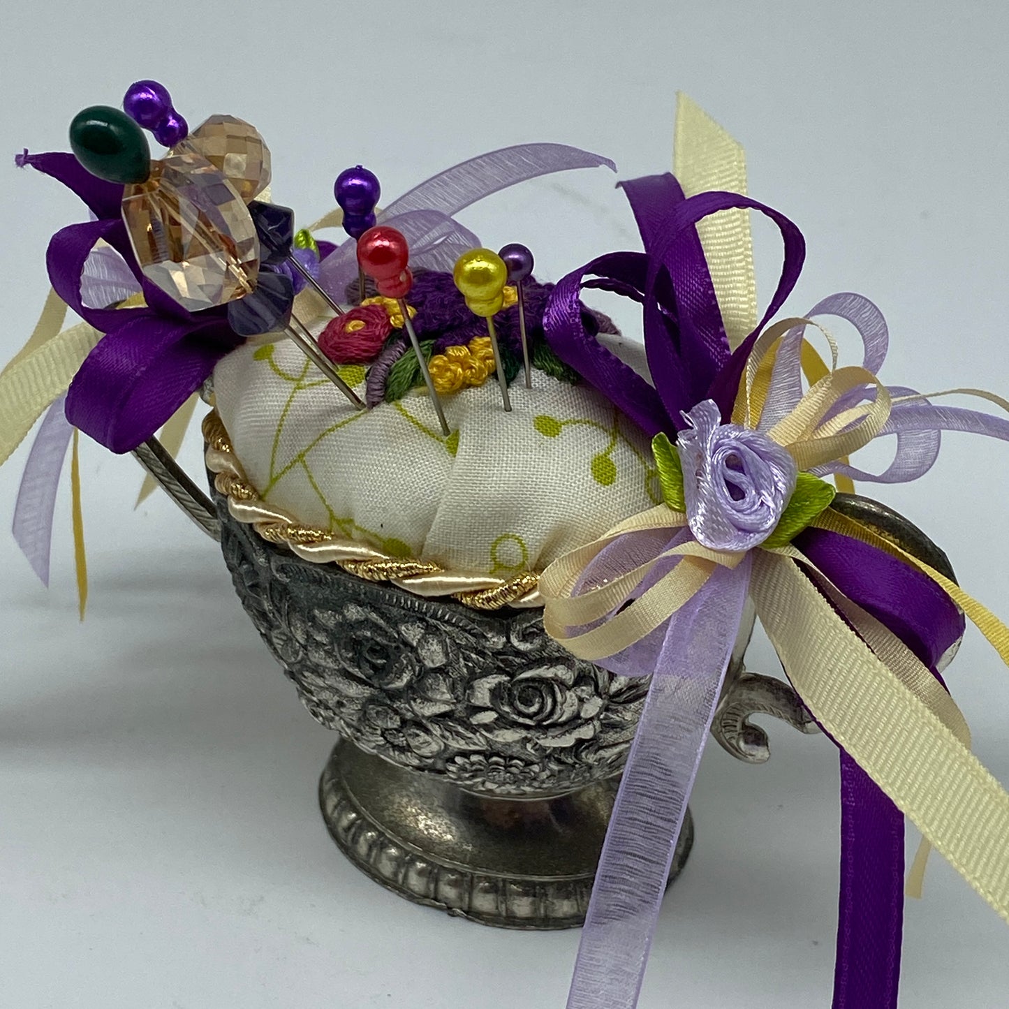 Handmade Pincushion - Silver Sugar Dish