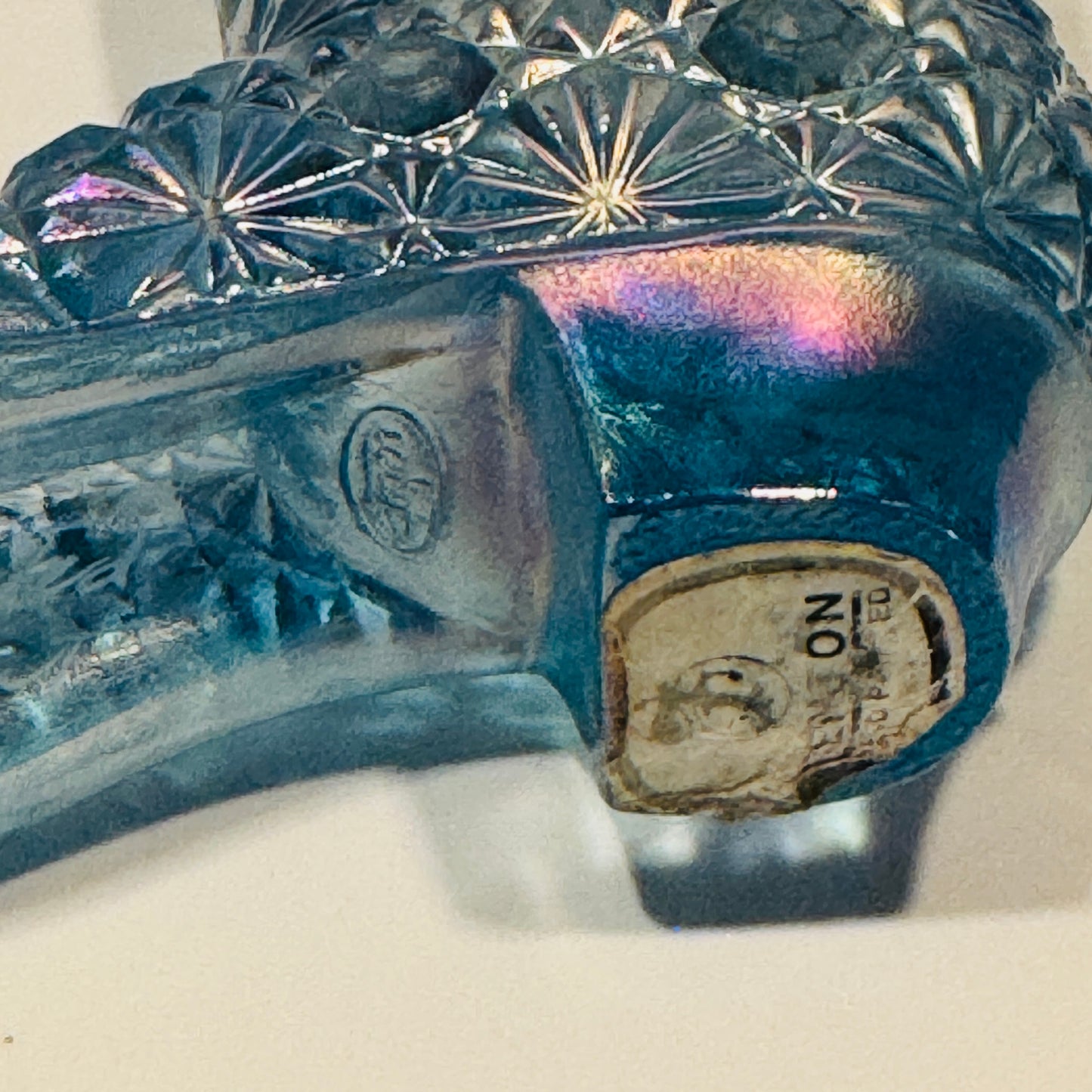 Fenton Handpainted Daisy Button Blue Floral Glass Boot