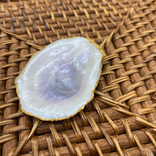 Small Oyster Shell Gilded Decoupage, Trinket Dish, Jewelry Tray, Gift, Ornament, Event Favor