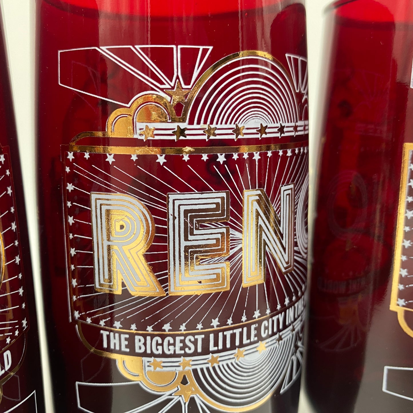 Ruby Red and Gold Reno Casino Drinking Glasses - Set of 6