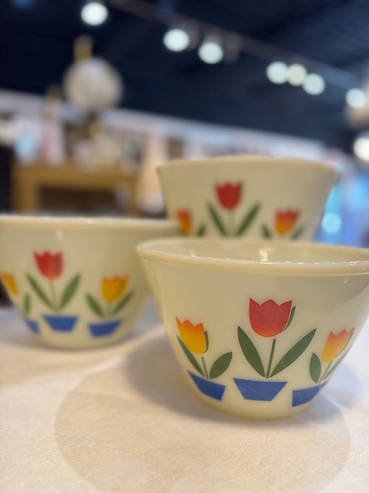Three (3) Piece Fire King Tulip Print Mixing Bowls