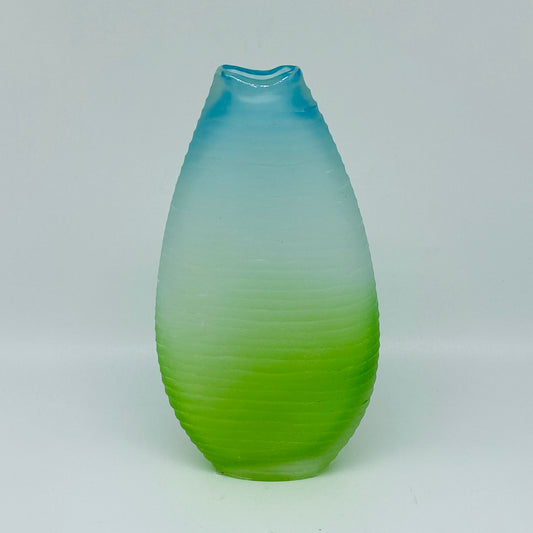 Blue to Green Frosted Ombre Art Glass Vase