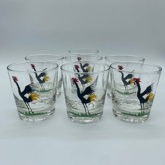 MCM Crowing Rooster Glasses - Set of 7