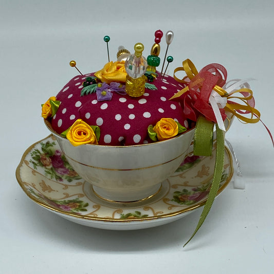 Handmade Pincushion - Tea Cup and Saucer