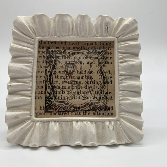 Mini White Ruffled Photo Frame with Stamped Book Page