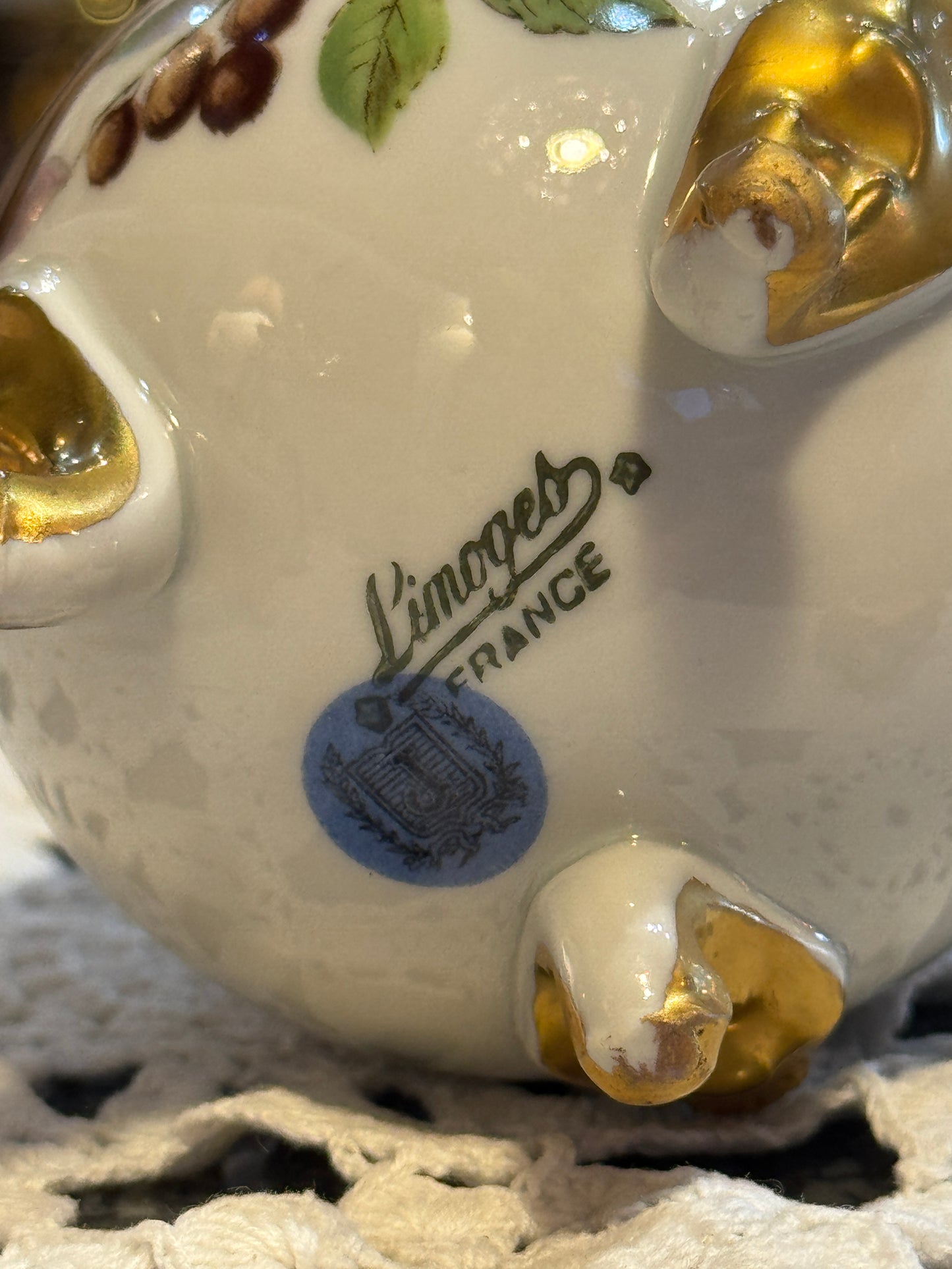 Limoges Floral and Bird Cracked Egg Vase