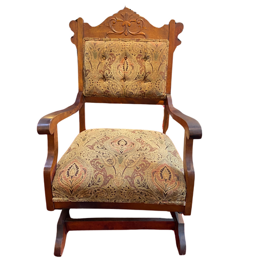 Antique Walnut Upholstered Platform Rocker