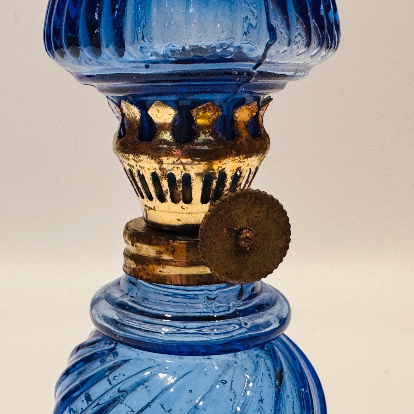 Cobalt Blue Swirl Mini Glass Oil Lamp