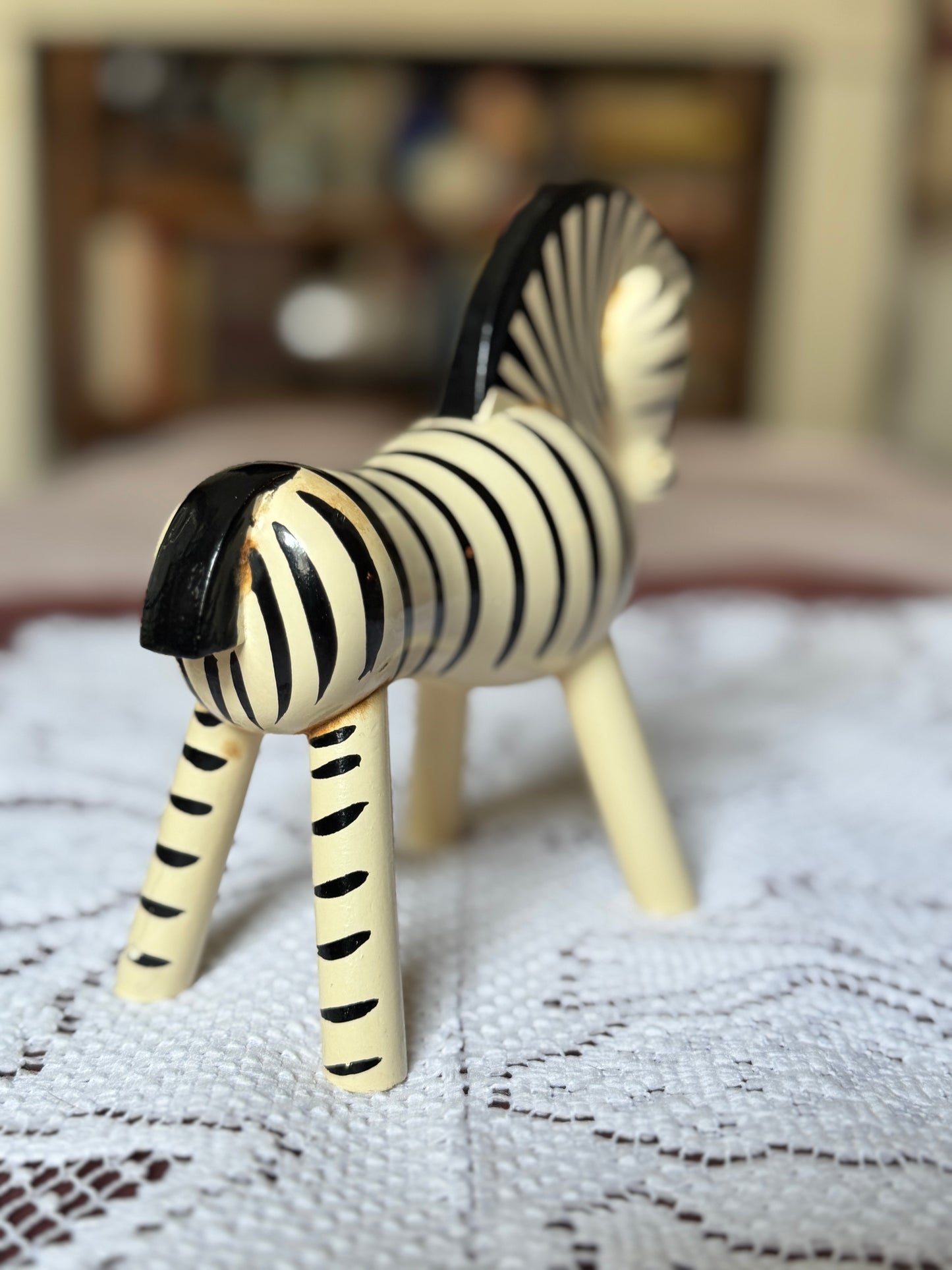 Vintage Kay Bojesen Wood Zebra Figurine - Black and White - Danish Designer, No Label