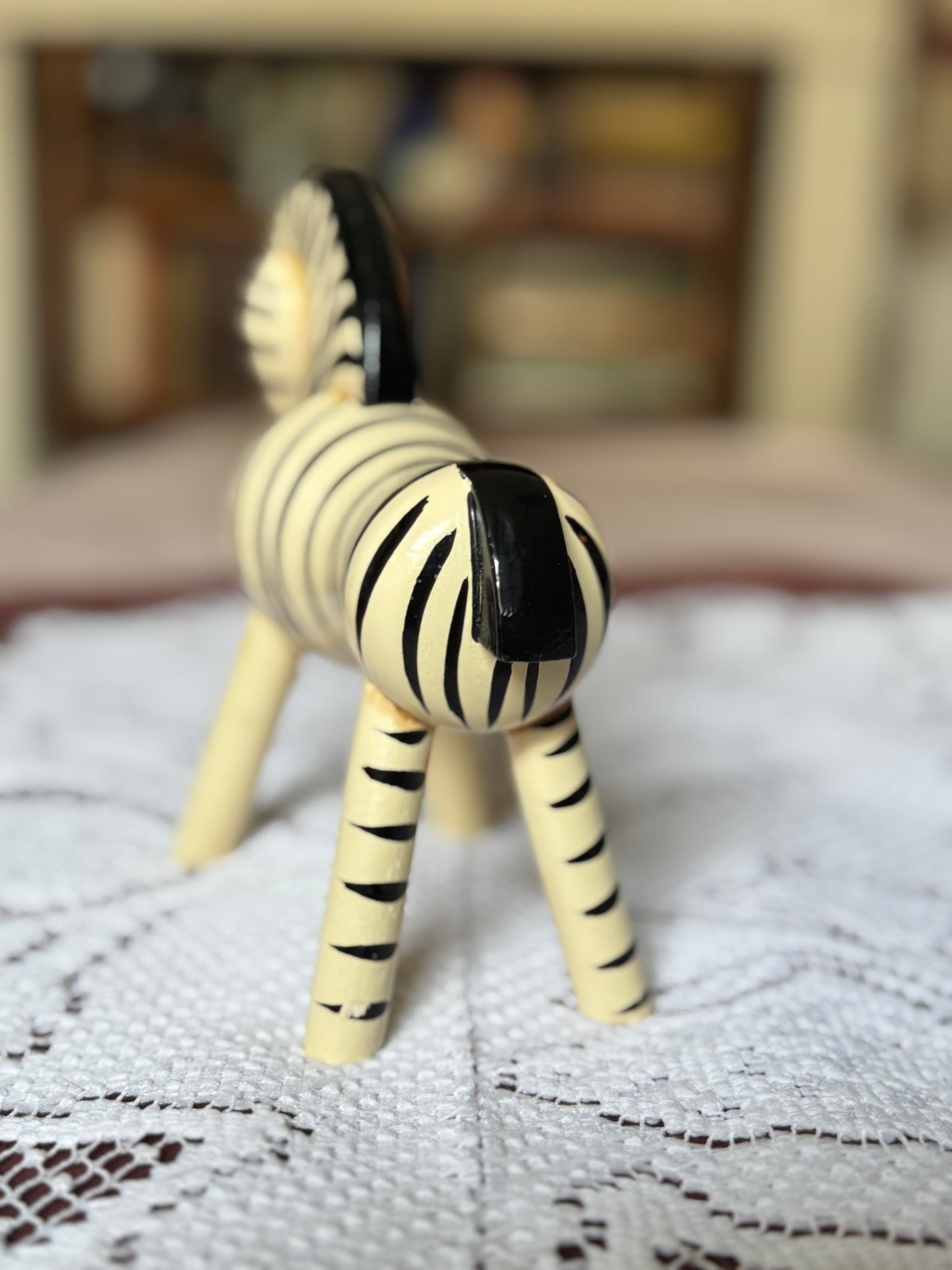 Vintage Kay Bojesen Wood Zebra Figurine - Black and White - Danish Designer, No Label
