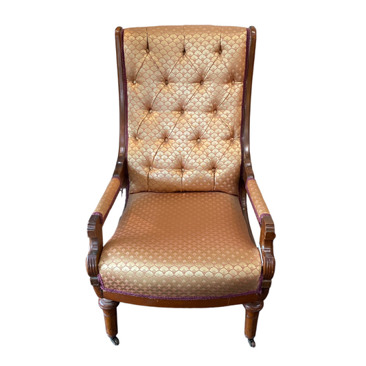 Antique Wood and Upholstered Chair