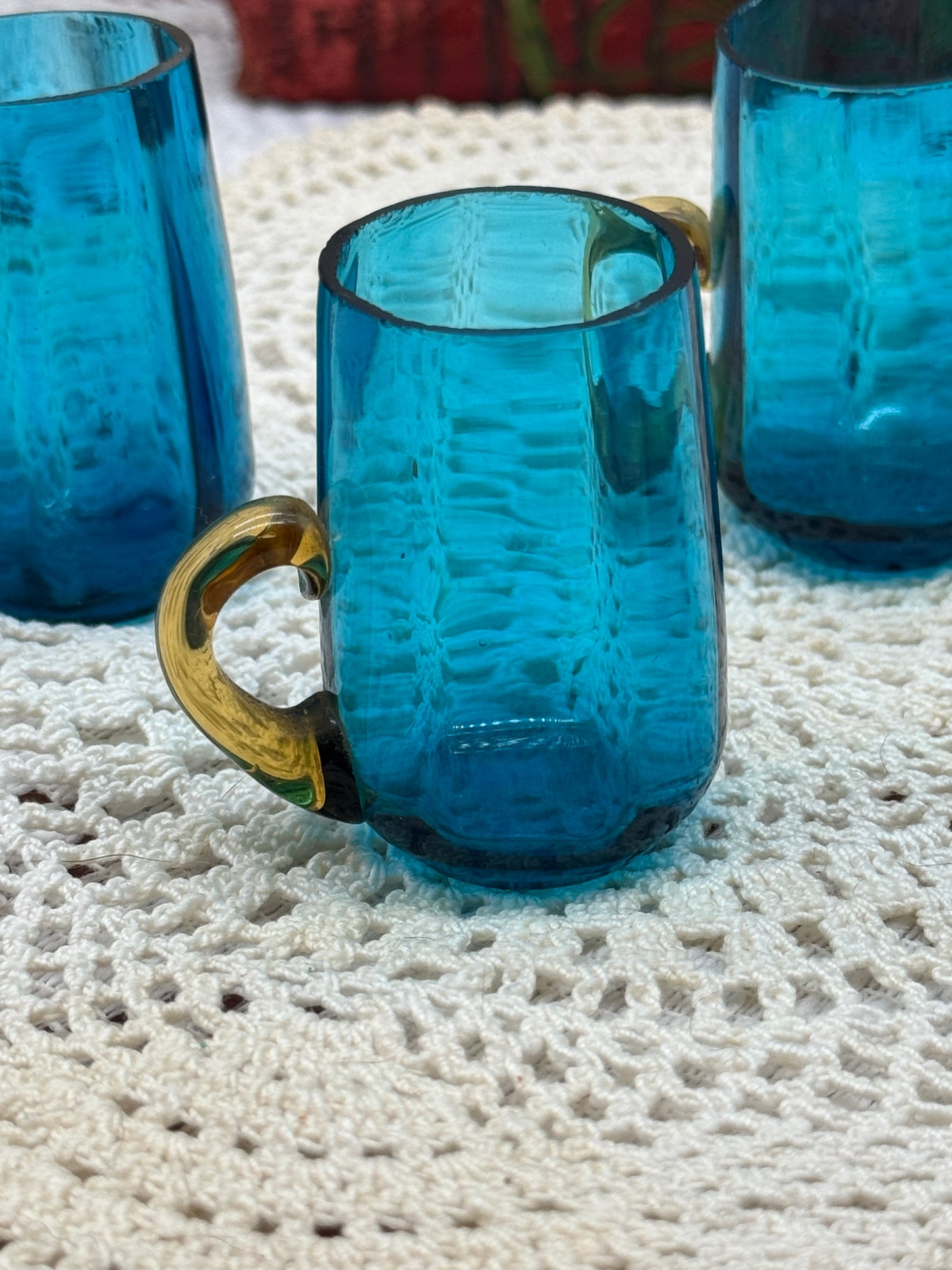 Miniature Teal and Amber Shot Glass Mugs - Set of 4