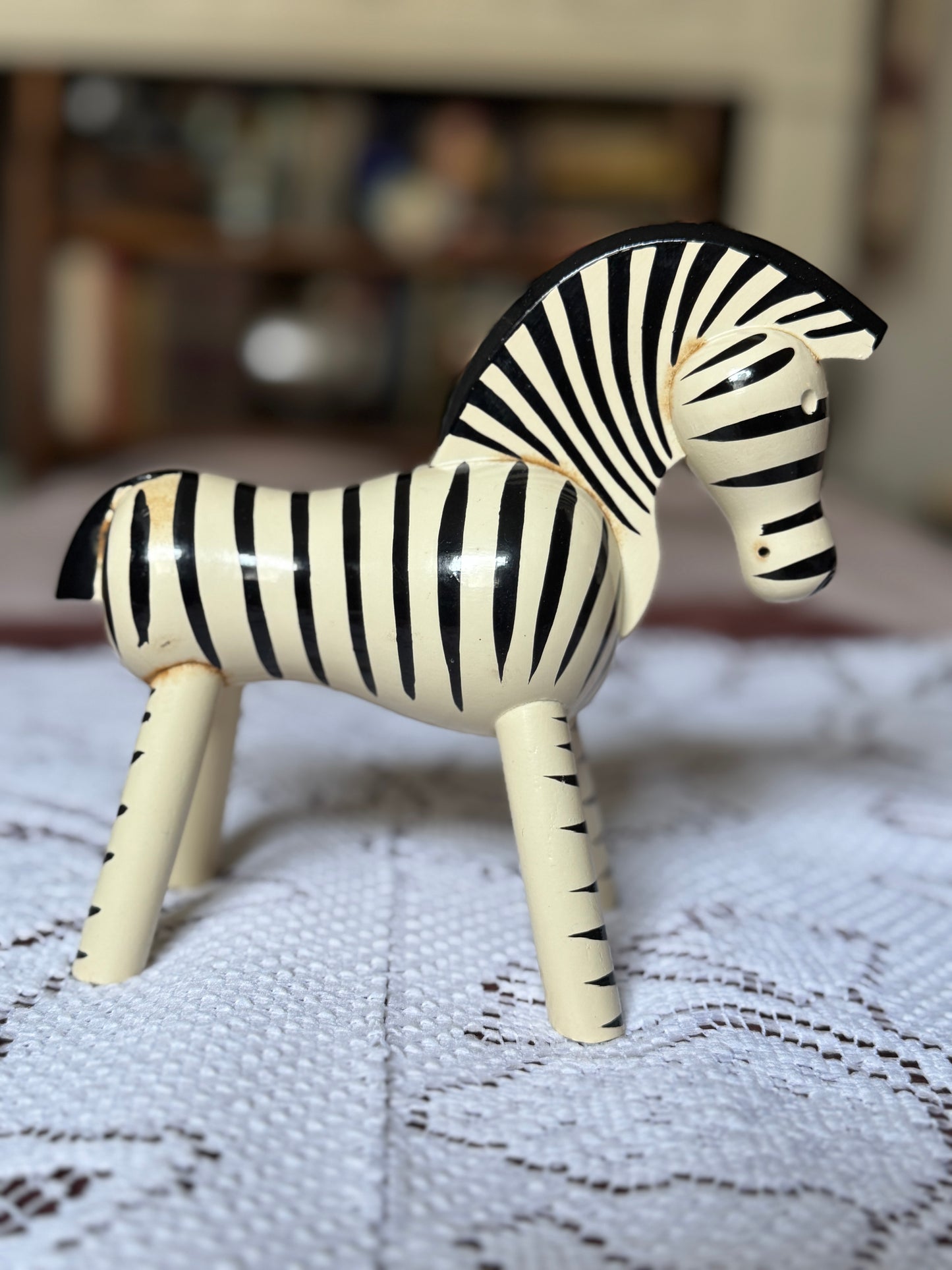 Vintage Kay Bojesen Wood Zebra Figurine - Black and White - Danish Designer, No Label