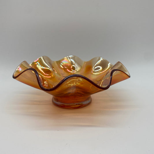 Marigold Carnival Glass Ruffle Bowl