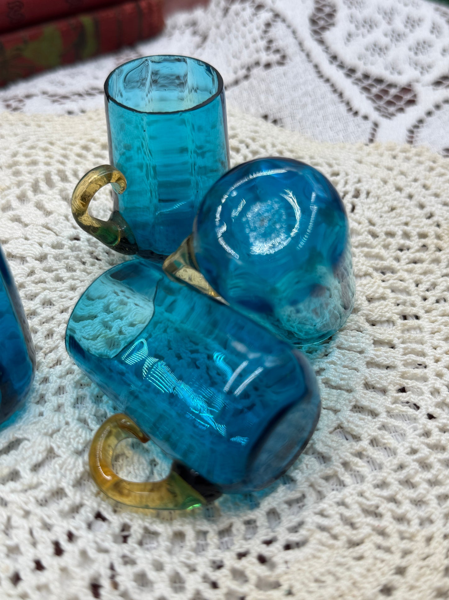 Miniature Teal and Amber Shot Glass Mugs - Set of 4
